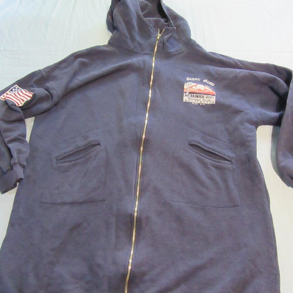 Mens Vintage Blanc Bleu Paris Mt Rainier National Park Hoodie Sz XL